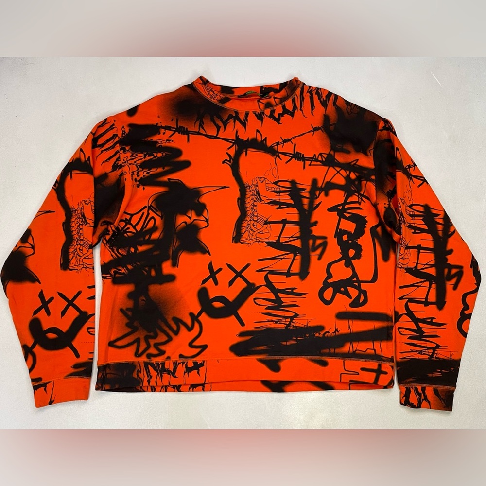 Jaded London Graffiti All Over Print Crewneck Sweatshirt Men Large Orange